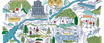 Zeichnung Planet Migros Aare Dessin de la planète Migros Aar